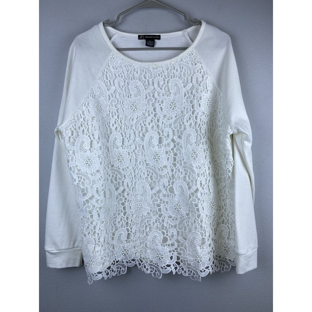 Adrianna Papell Sz Sm Crochet Lace Front LS White Versatile Casual Dress Top